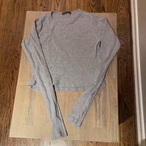 Brandy Melville Gray Rib Long Sleeve Crop Top